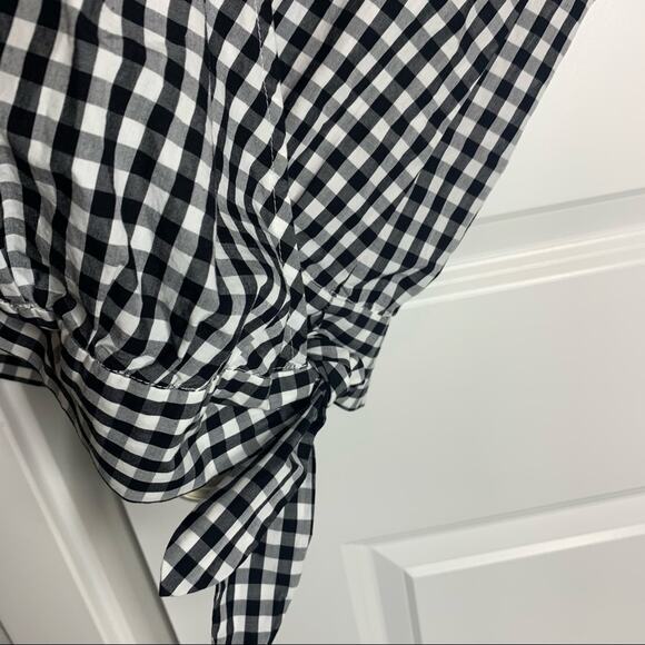 Madewell Surplice Black & White Gingham Short Sleeve Wrap Tie Top Size XXS - Picture 4 of 8